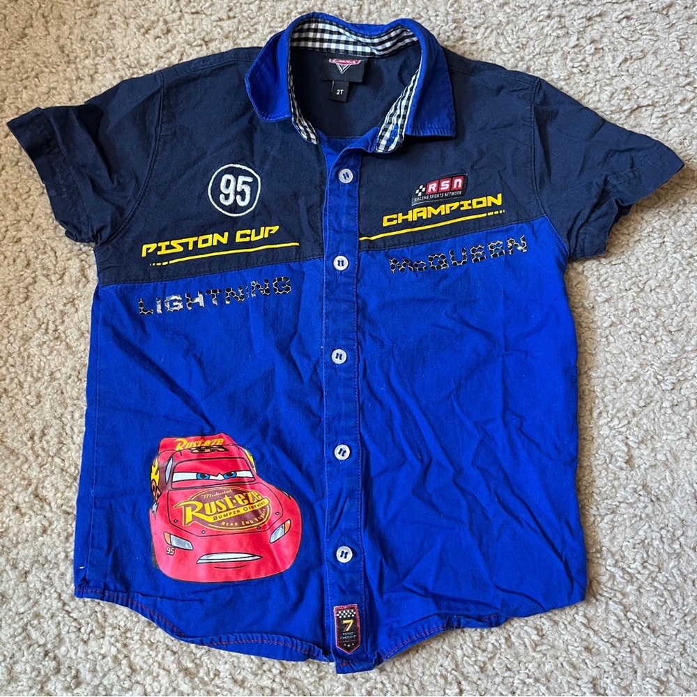 2T Disney Pixar Cars Lightening McQueen Piston Cup Boys Button Up Dress Shirt